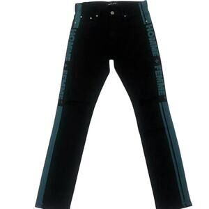 Homme + Femme Black Green Stripe Tesla Jeans Slim Fit, Unisex 28, New with Tag